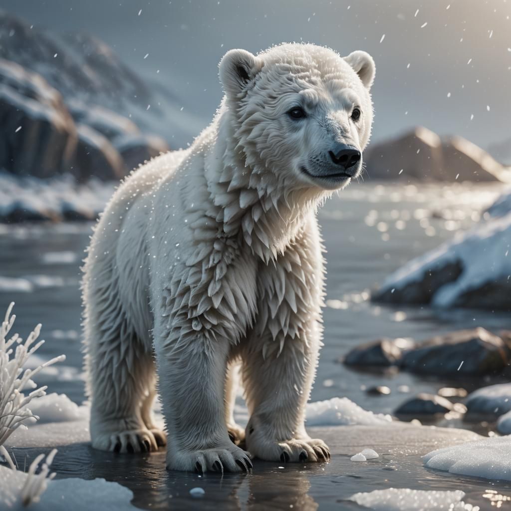 Baby Polar Bear Cub in 3D Cinematic Detail