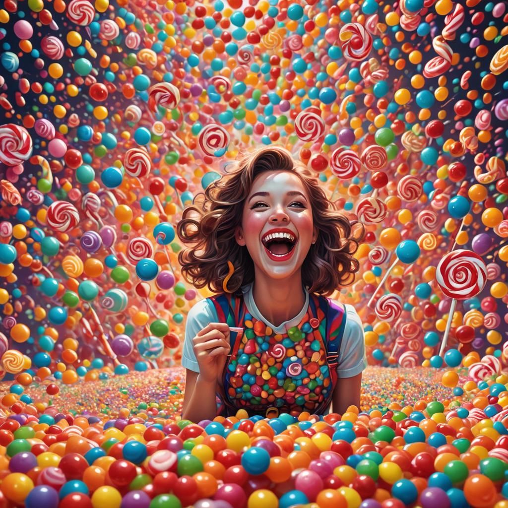 Joyful Woman in a Candy Art Landscape