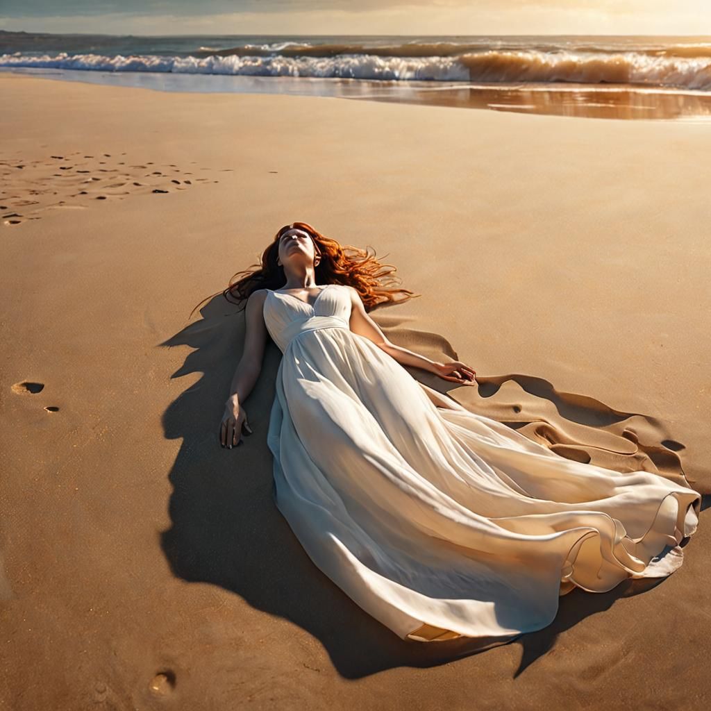 Woman in Amber Stone: Film Noir Beach Scene