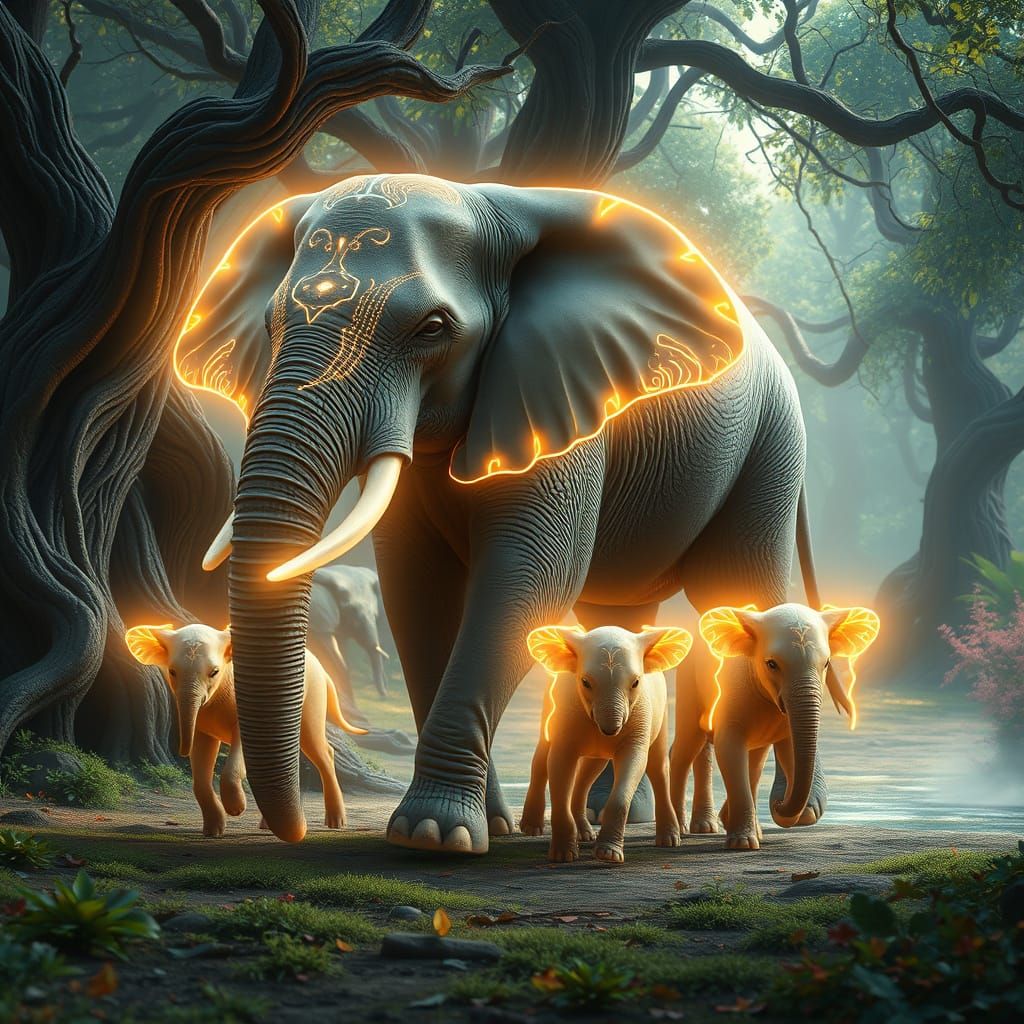 Majestic Spirit Elephant in Dreamlike Landscape