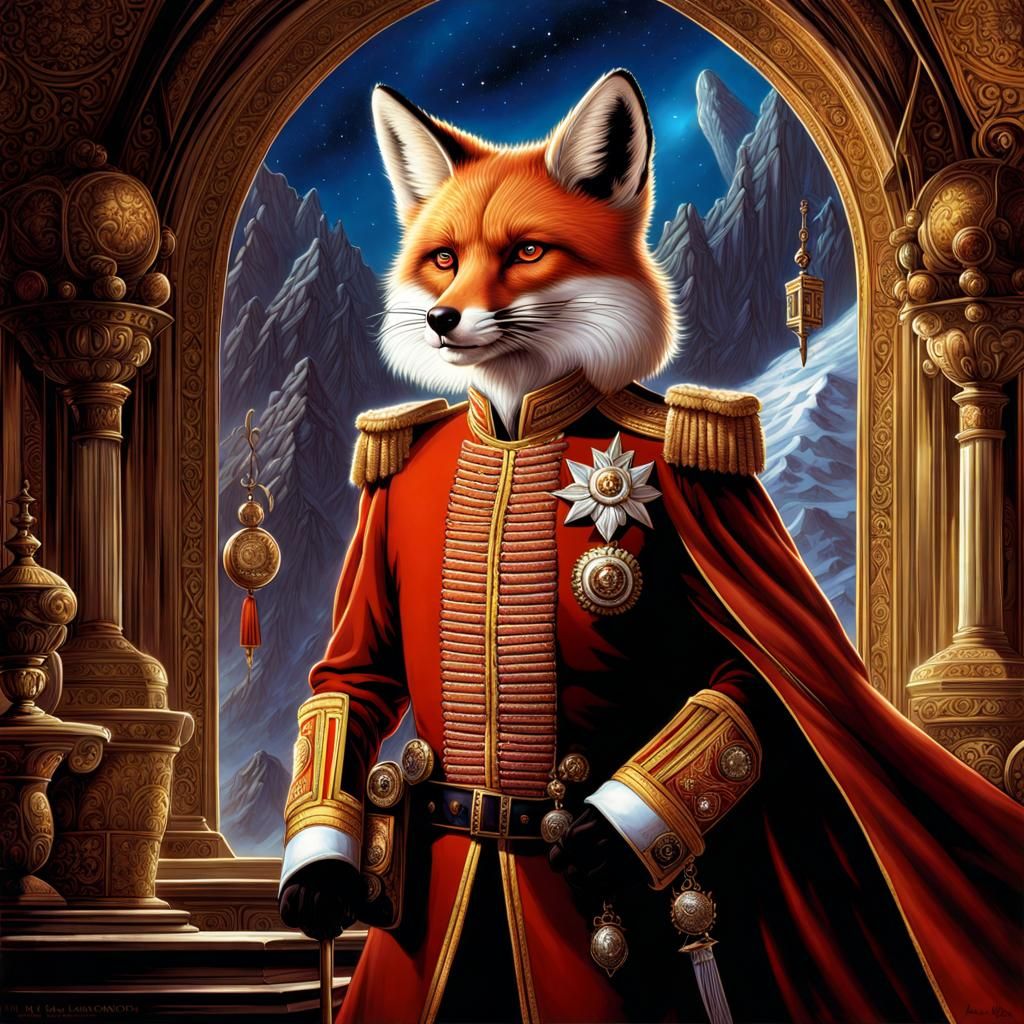 Fox Captain in Royal Uniform: Digital Matte Painting