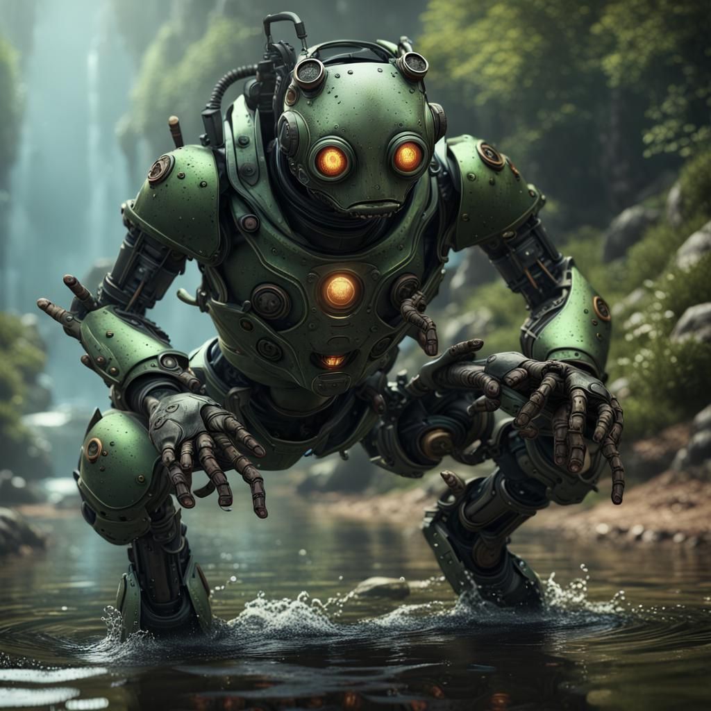 Detailed Robot Frogman Fantasy Concept Art