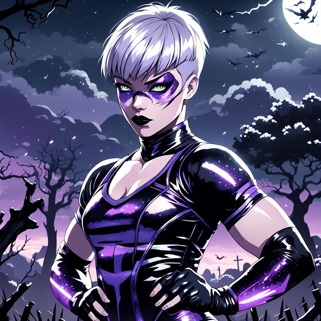 Anime Champion Wrestler in Graveyard at Nightfall