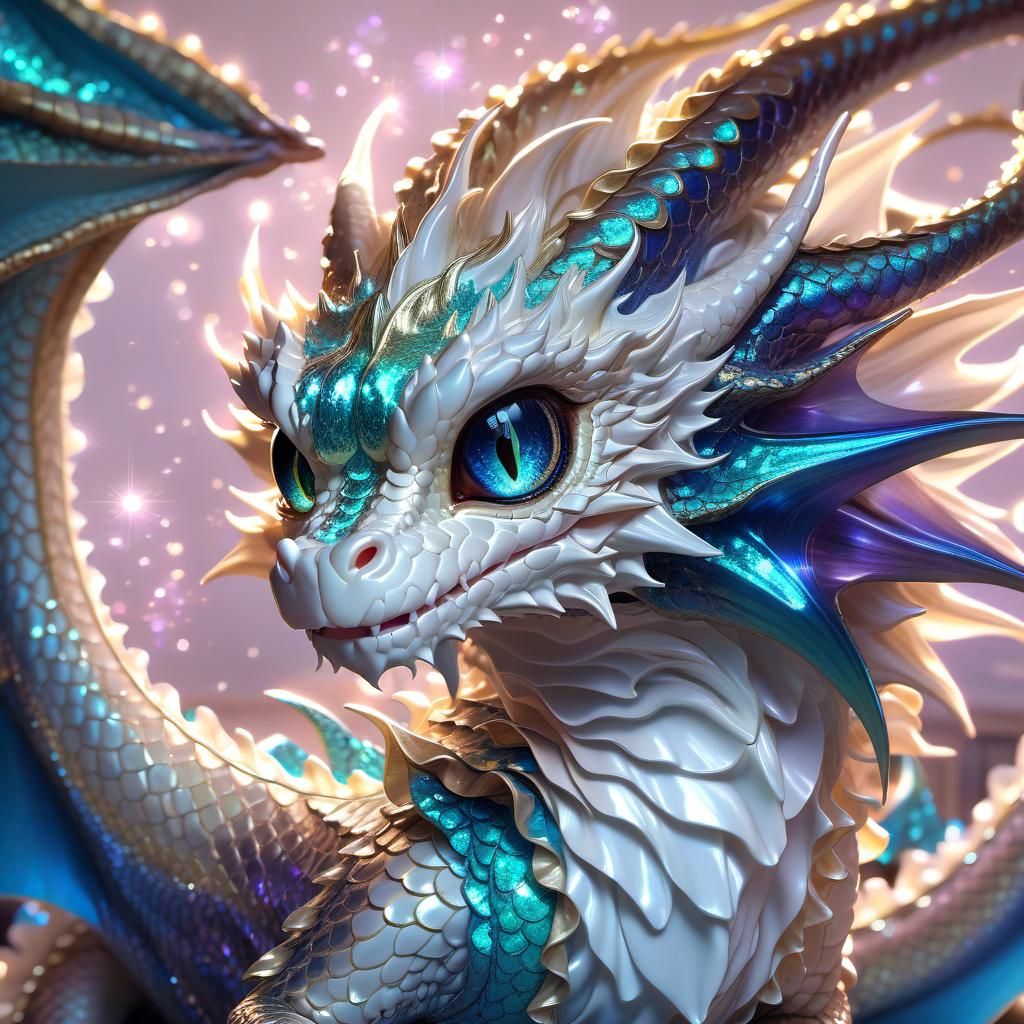Anime Glitter Dragon Portrait in 3D