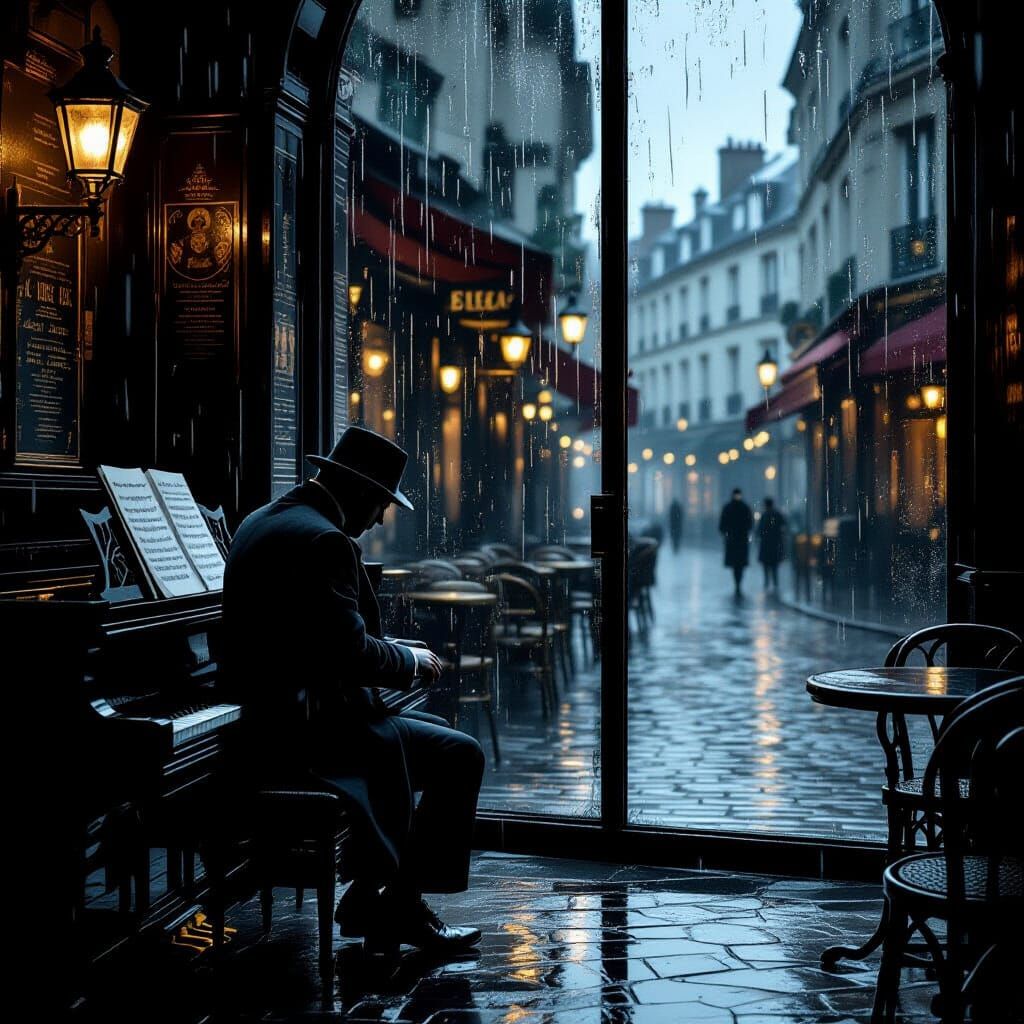 Melancholic Jazz Musician in 1920s Paris Cafe