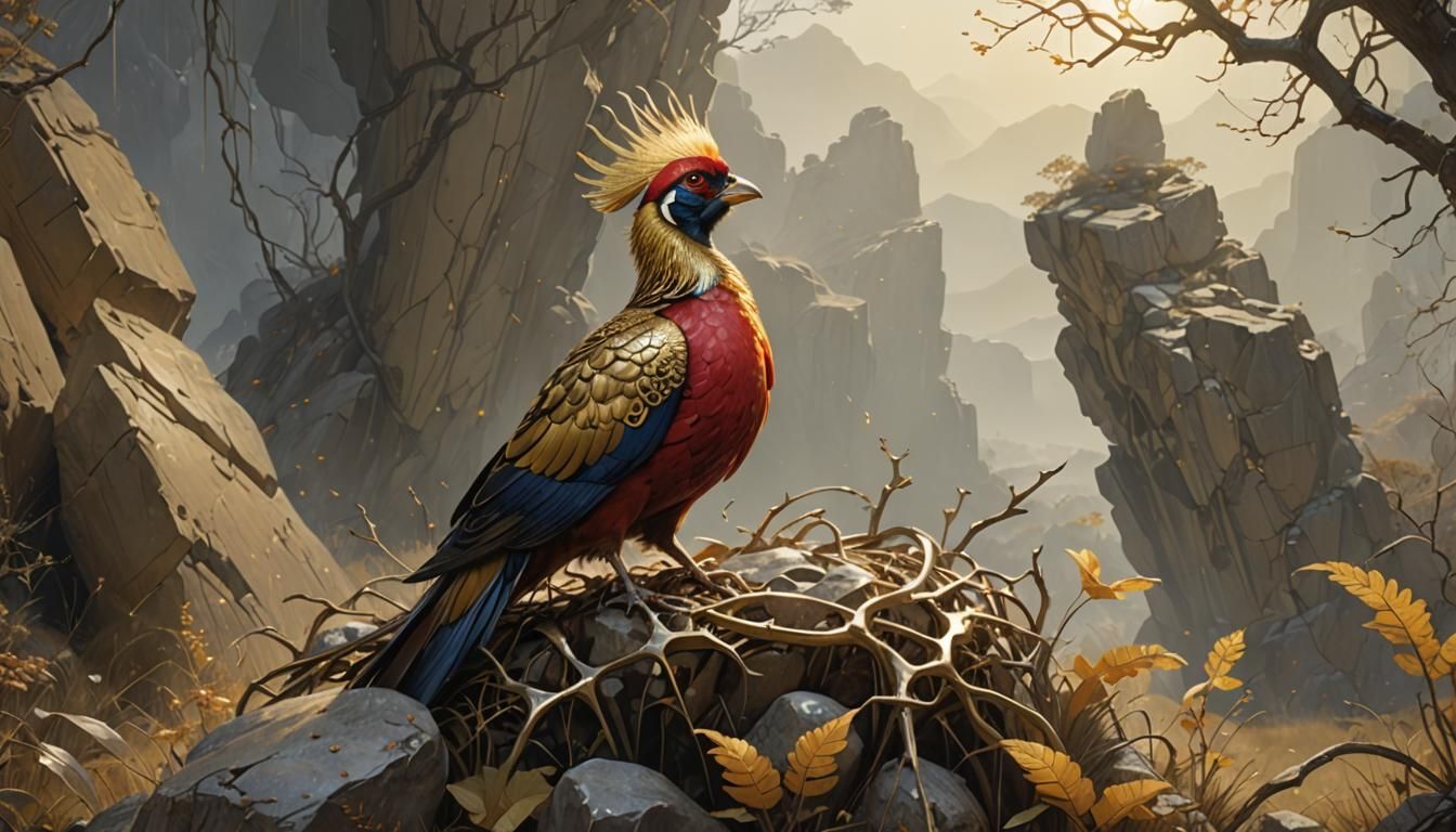 Golden Pheasant Nesting in Romantic Style