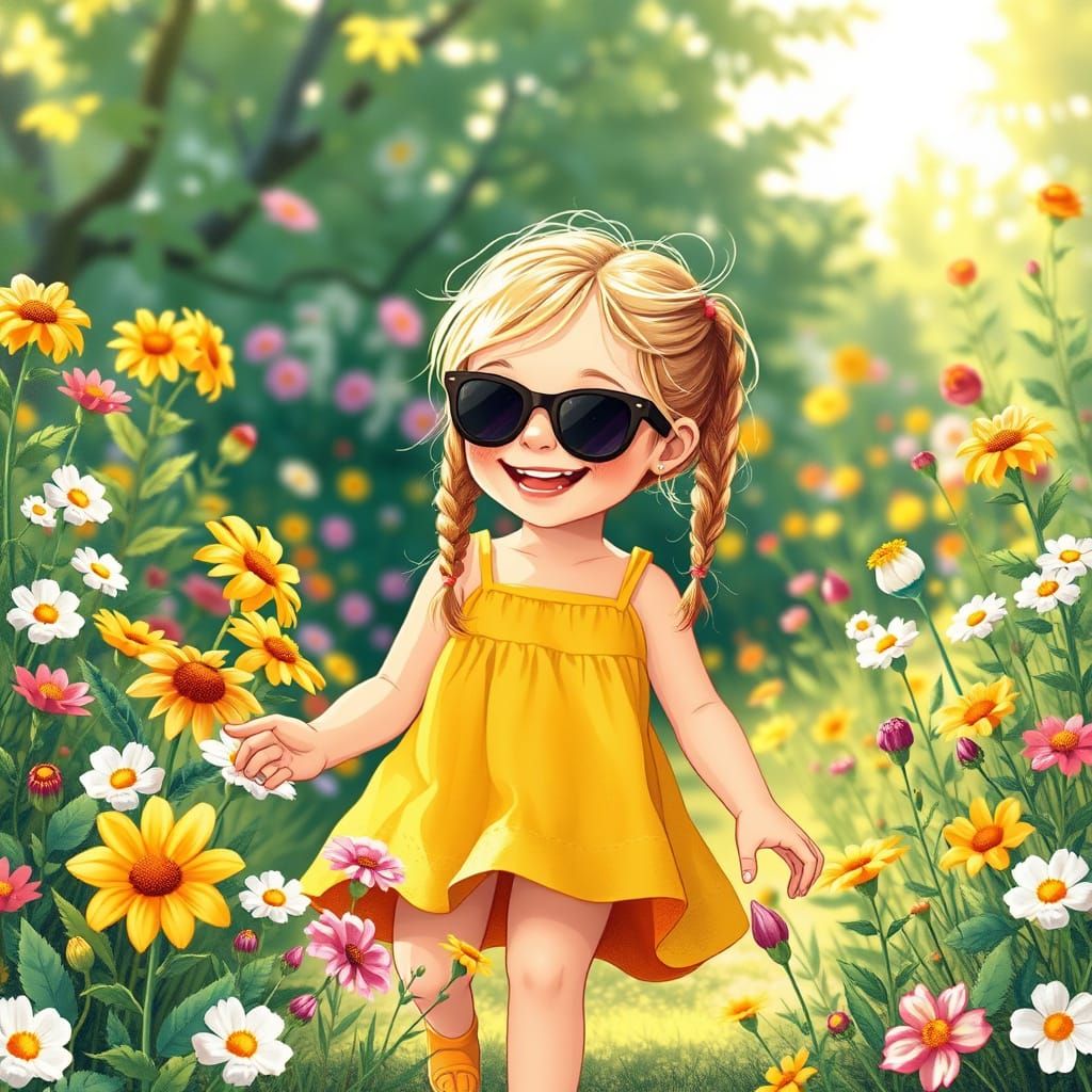 Whimsical Garden Girl in Yellow Sundress