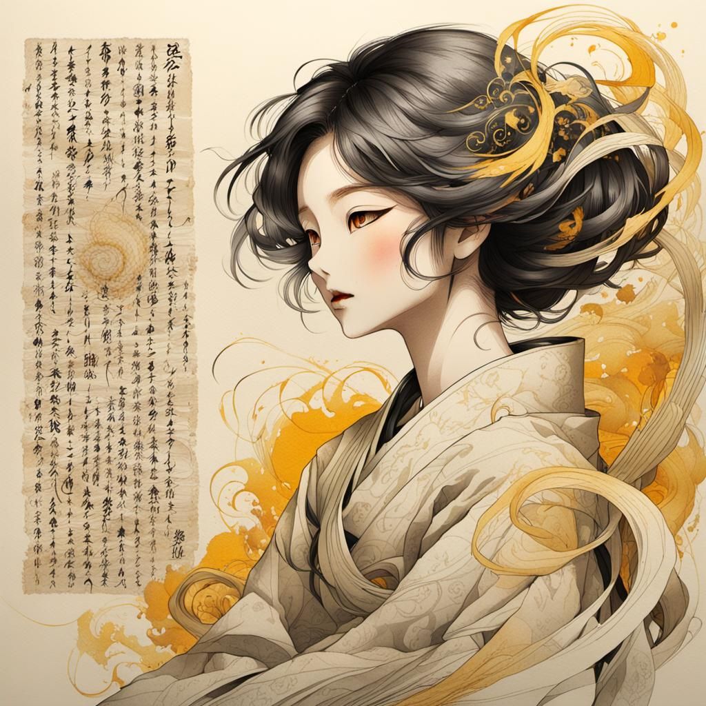 Aged Parchment with Elegant Script in Anime Style