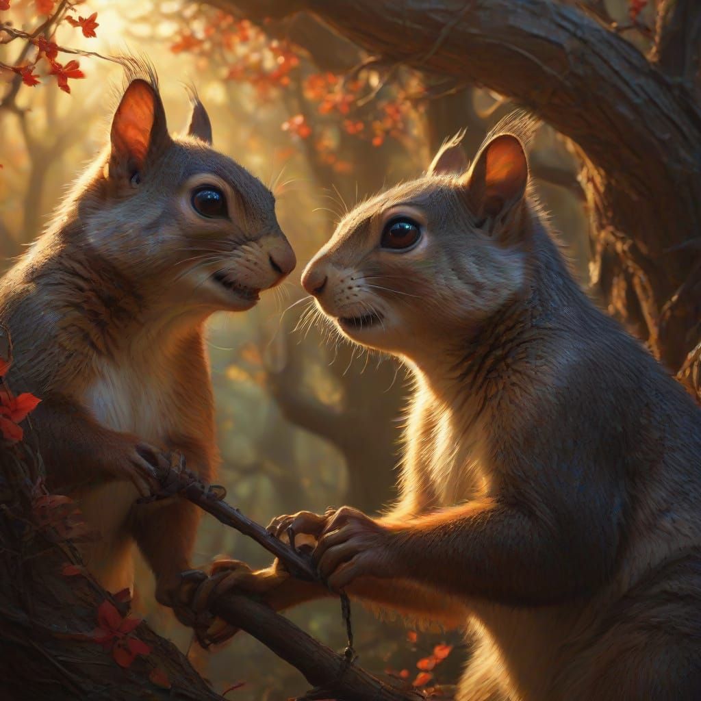 Lucifer the Squirrel in Mystical Forest, Dark Fantasy Oil Pa...