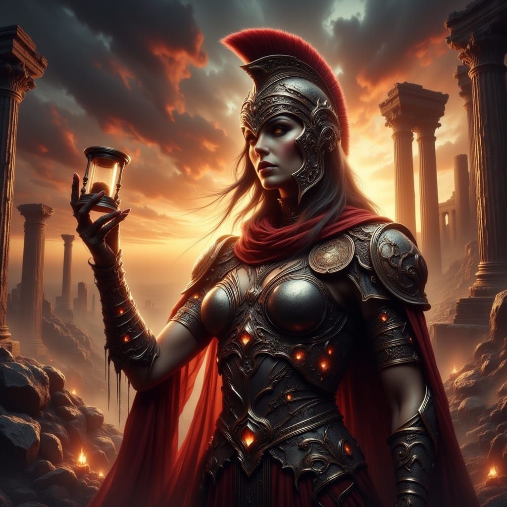 Greek Goddess with Hourglass in Photorealistic Style