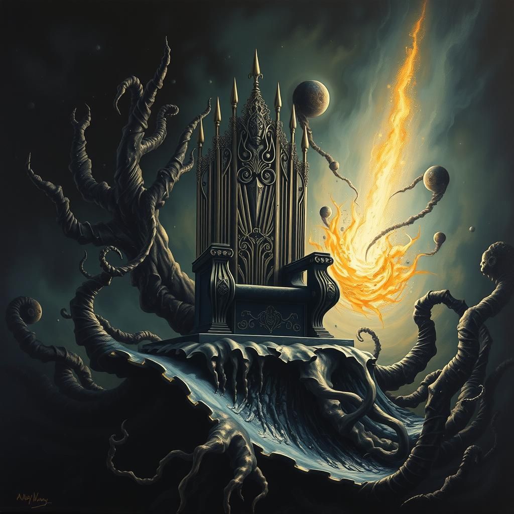 Dystopian Art Deco Throne: Surreal Heavy Metal Art