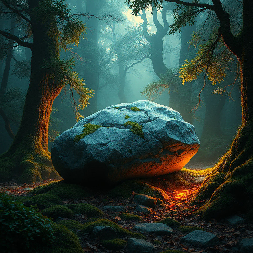 Mossless Stone at Forest Edge in Matte Painting Style