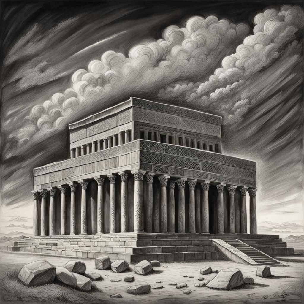 Tomb of Cyrus the Great: Charcoal Drawing
