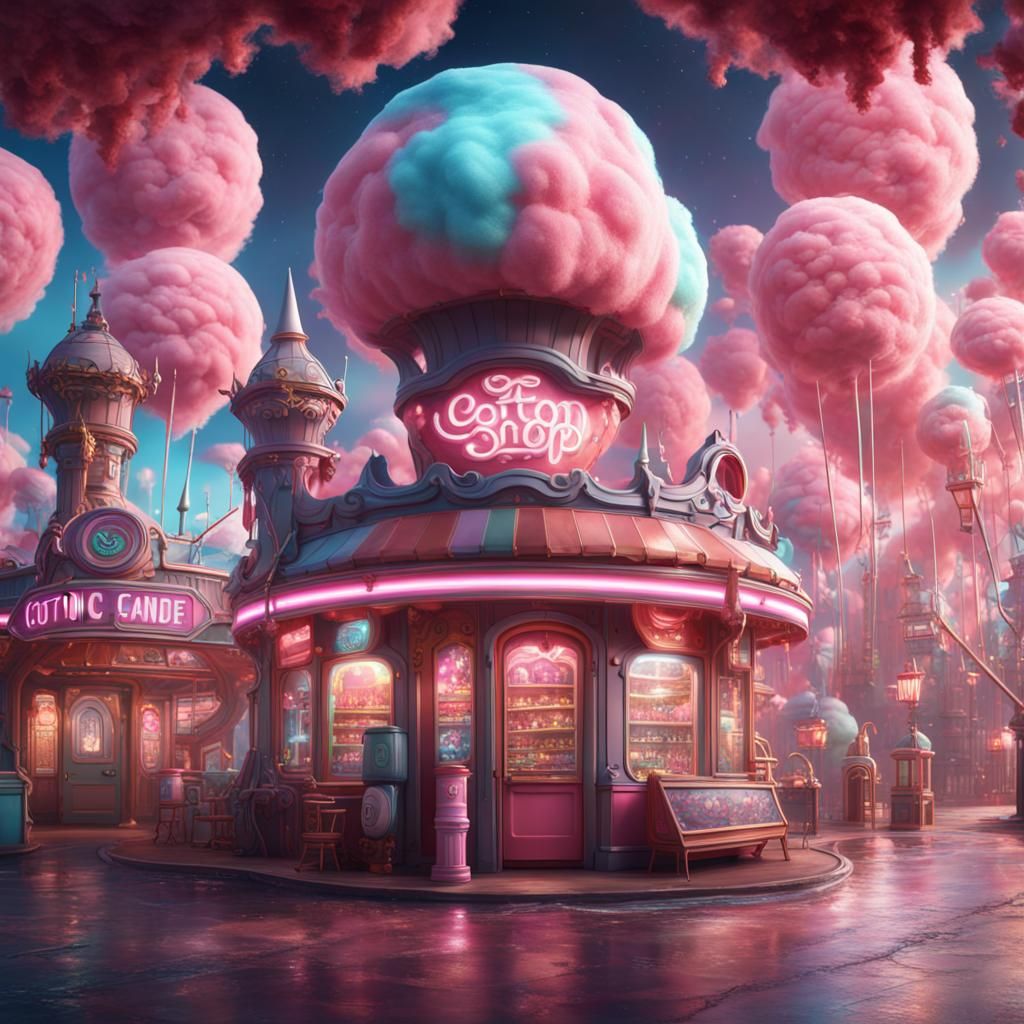 Cotton Candy Shop in Space, Digital Matte Painting