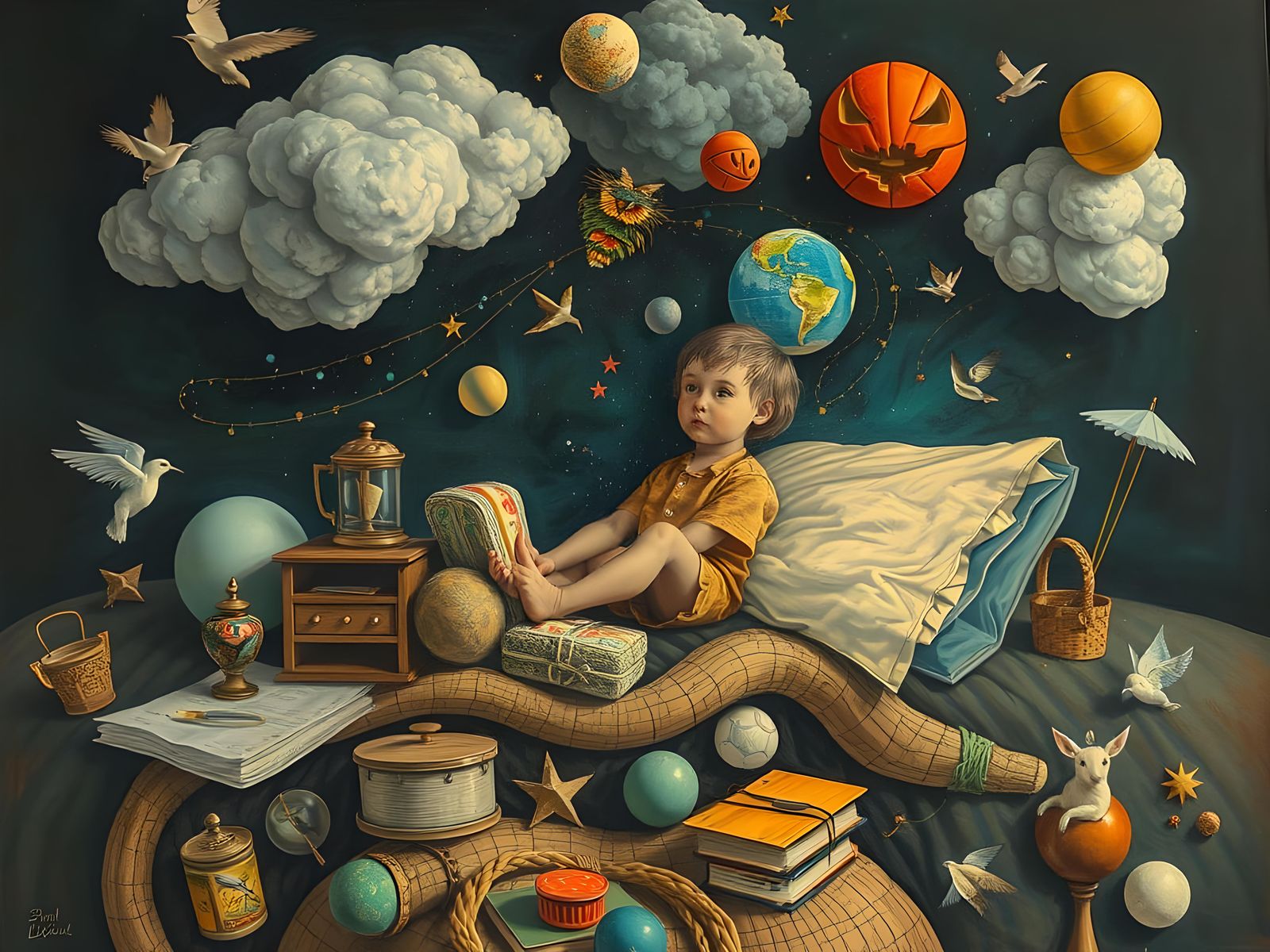 Childhood Dreams in Surreal Mixed Media