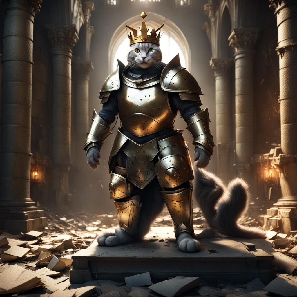 Armored Cat King in Destroyed Castle