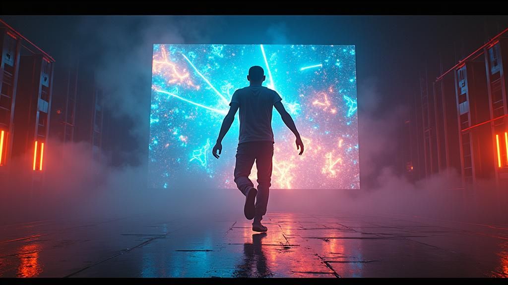 VJ Man Dancing in Frenetic 80s TV Screen