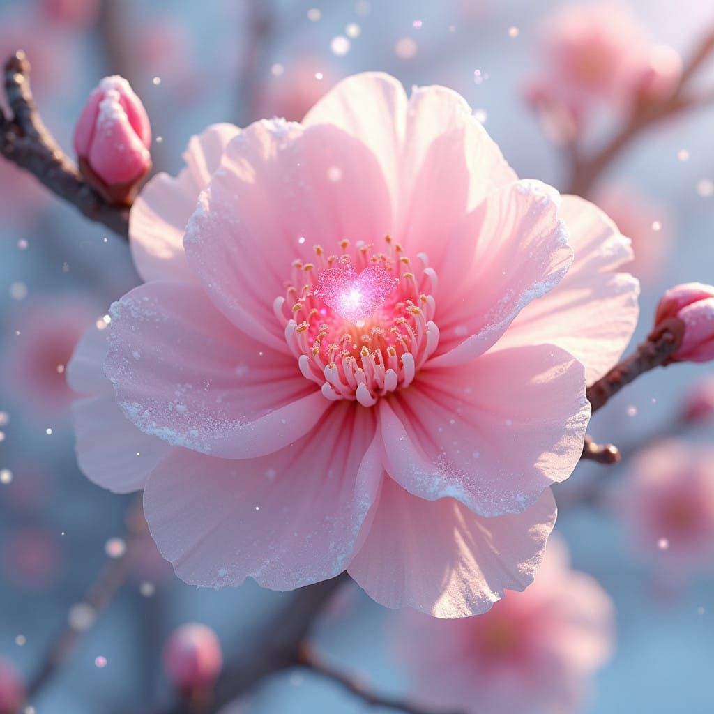 Pastel Cherry Blossom in Luminous Crystal Haven