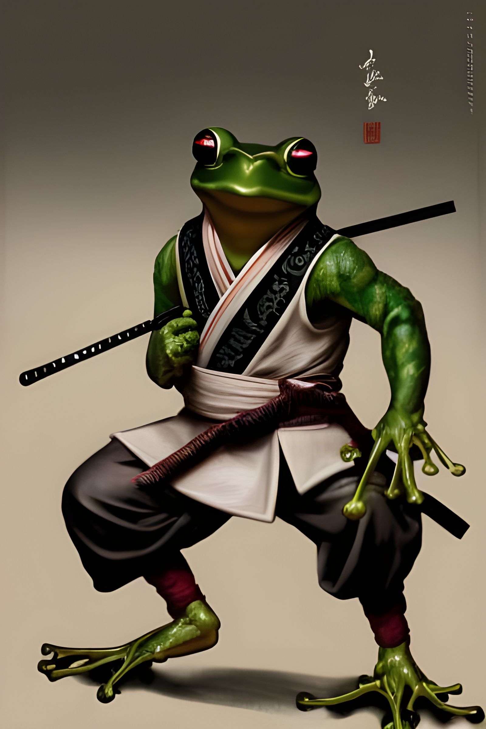 Frog Samurai Ready for Battle: Digital Art Portrait
