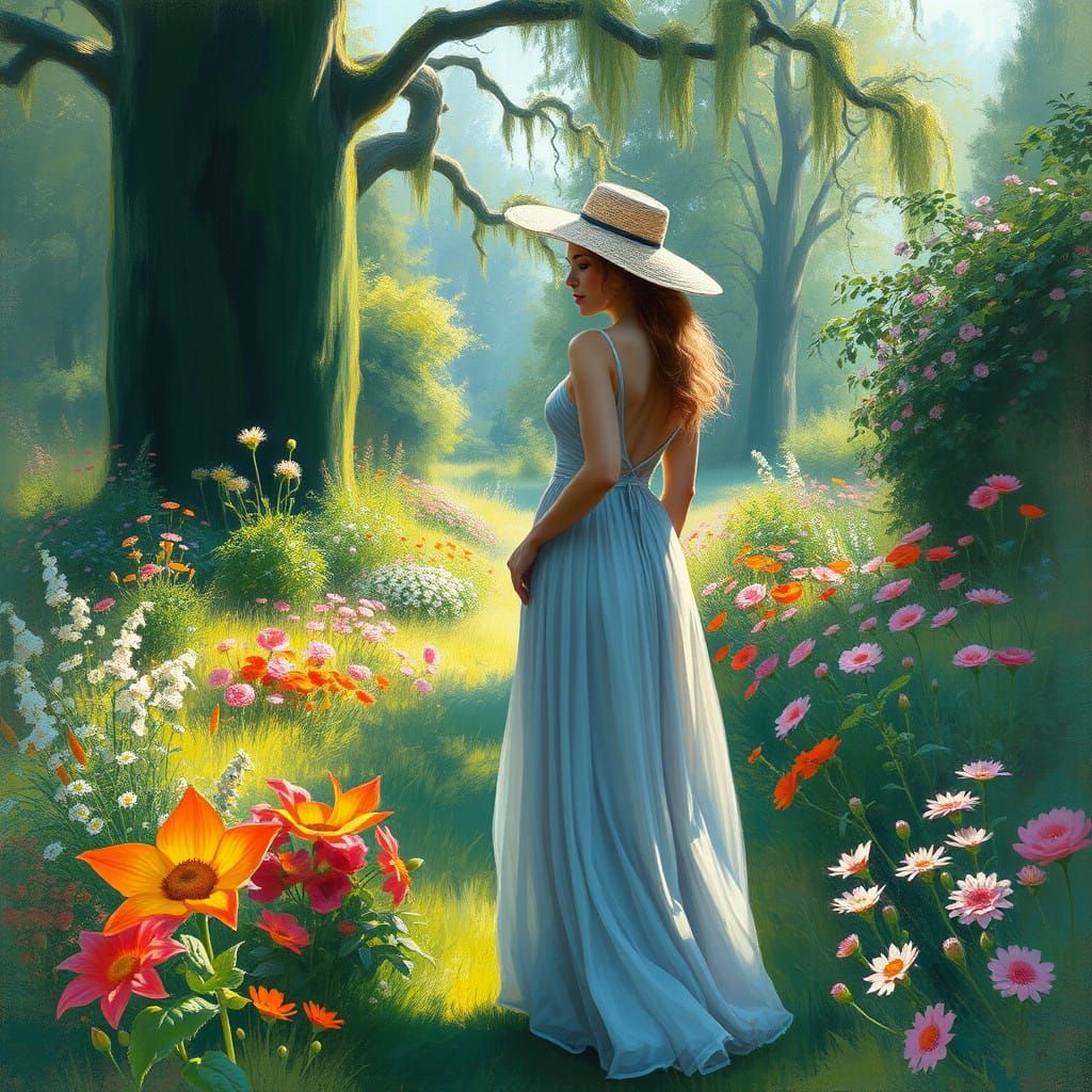 Ethereal Garden Scene in Soft, Dreamy Light