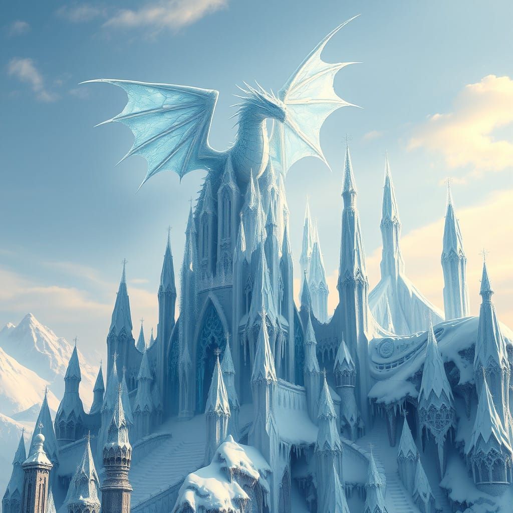 Majestic Crystal Ice Dragon Reigns over Frosty Palace