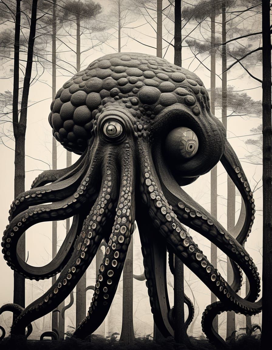 Abstract Octopus Portrait in Geometric Abstraction