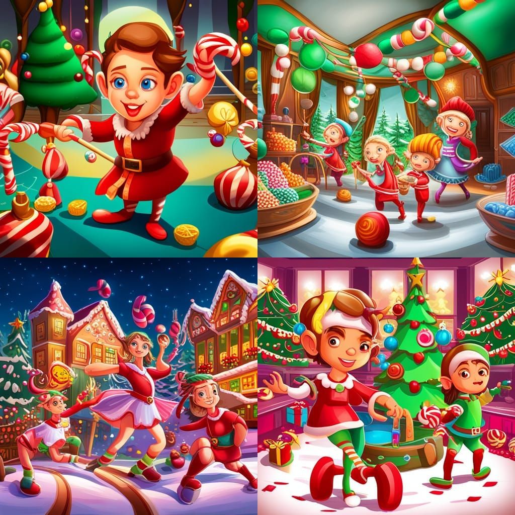 Christmas Olympics: Elves Compete in Candy Art Style