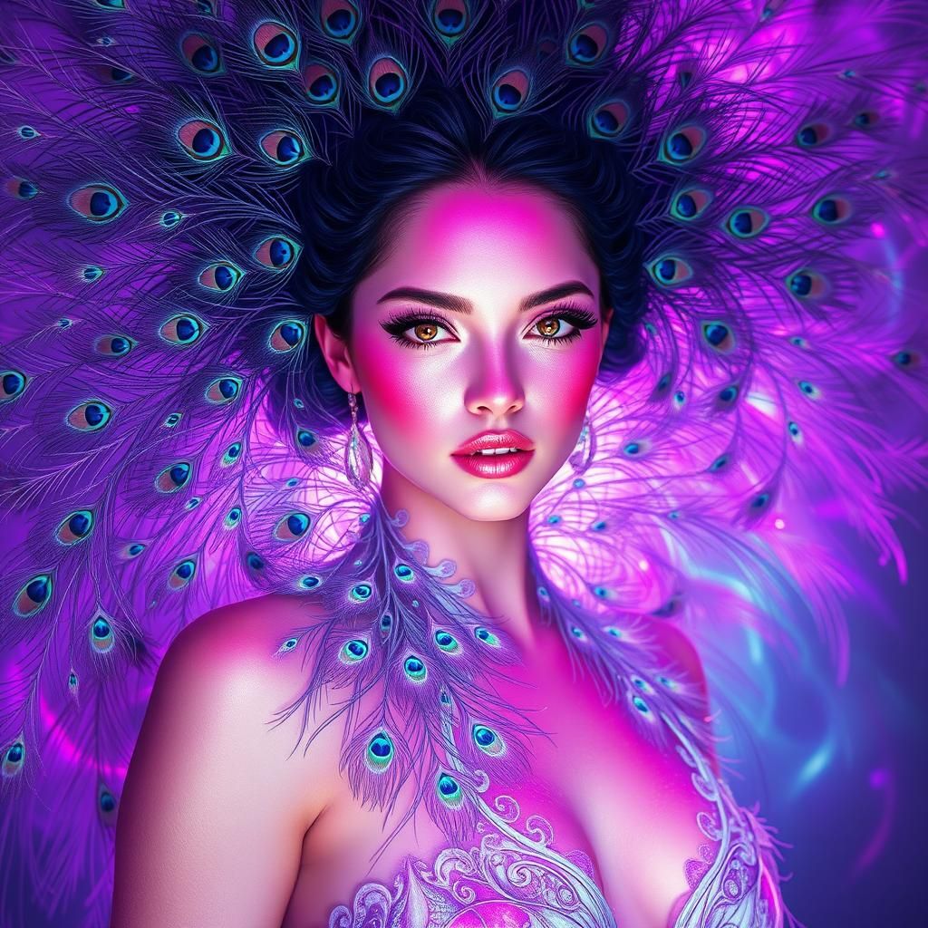 Radiant Pink Woman with Peacock Feathers in Unreal Engine 5