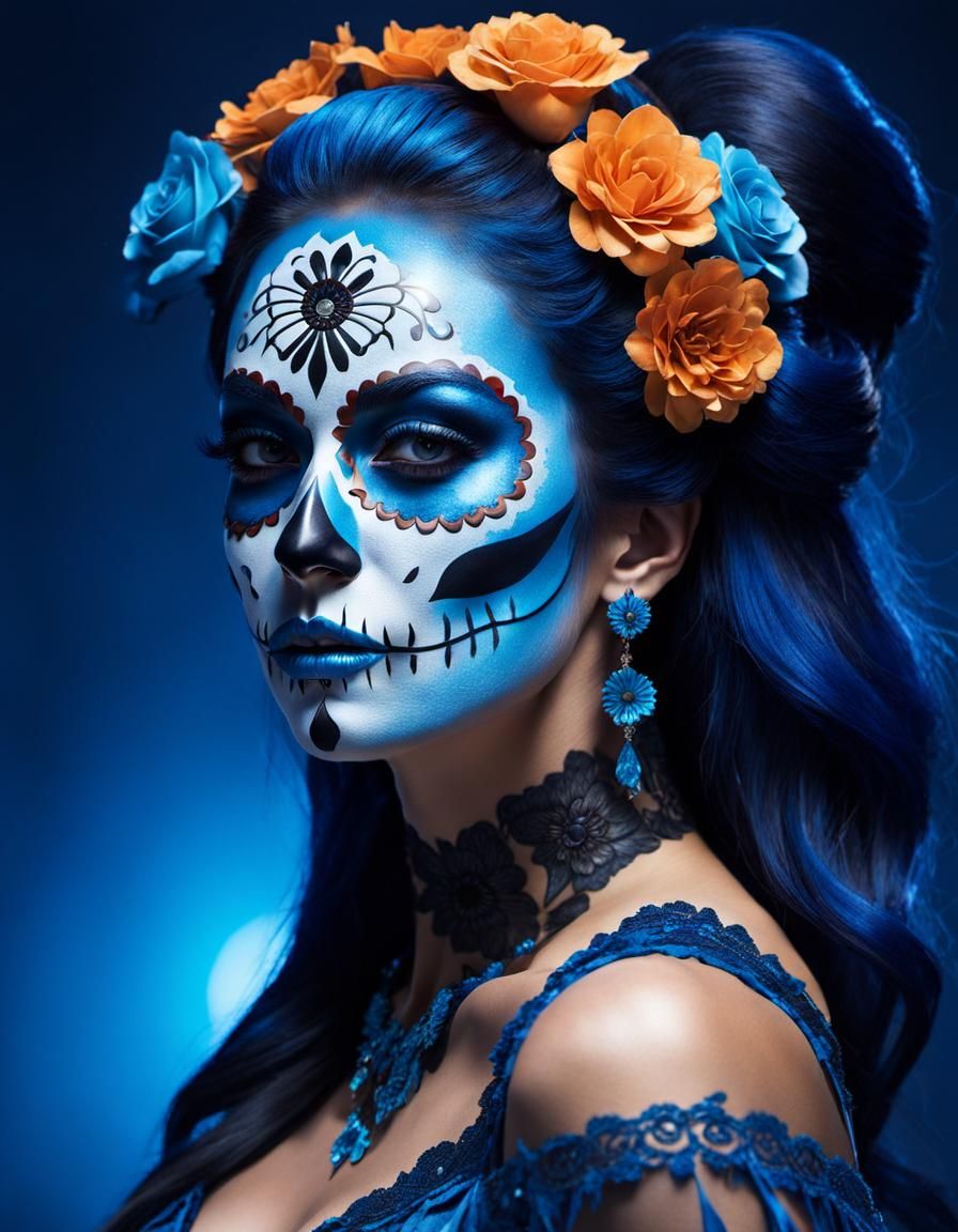 Day of the Dead Woman in Bioluminescent Lightning