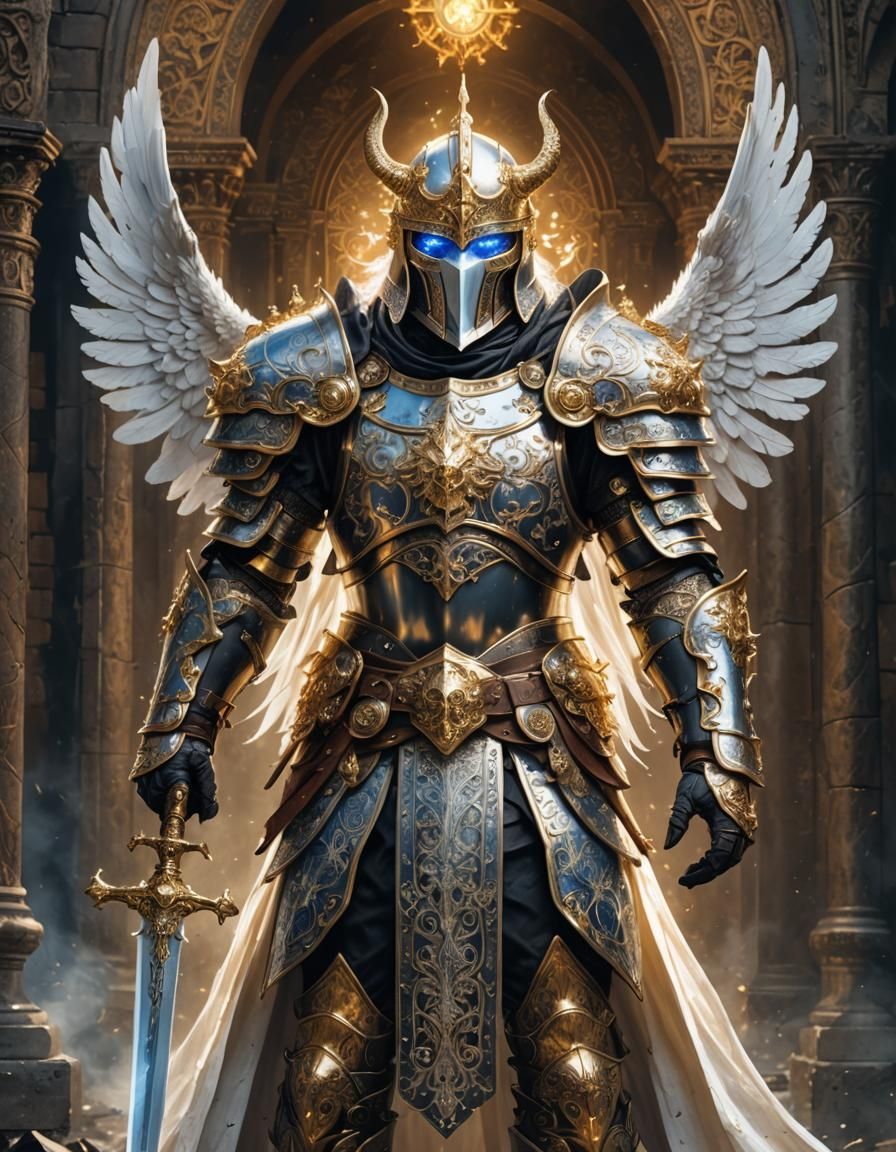 Proud Angelic Warrior in White Armor