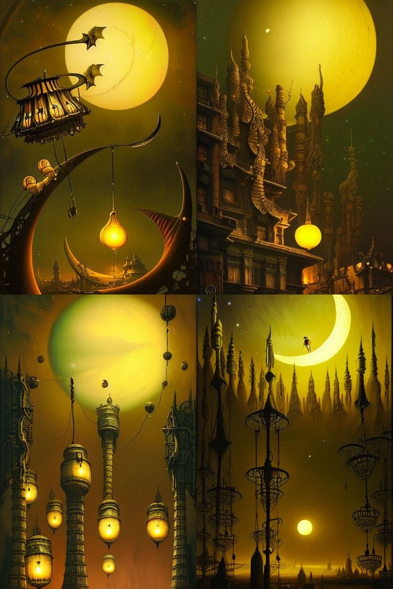 Lantern Crescent Moon in Dieselpunk Style