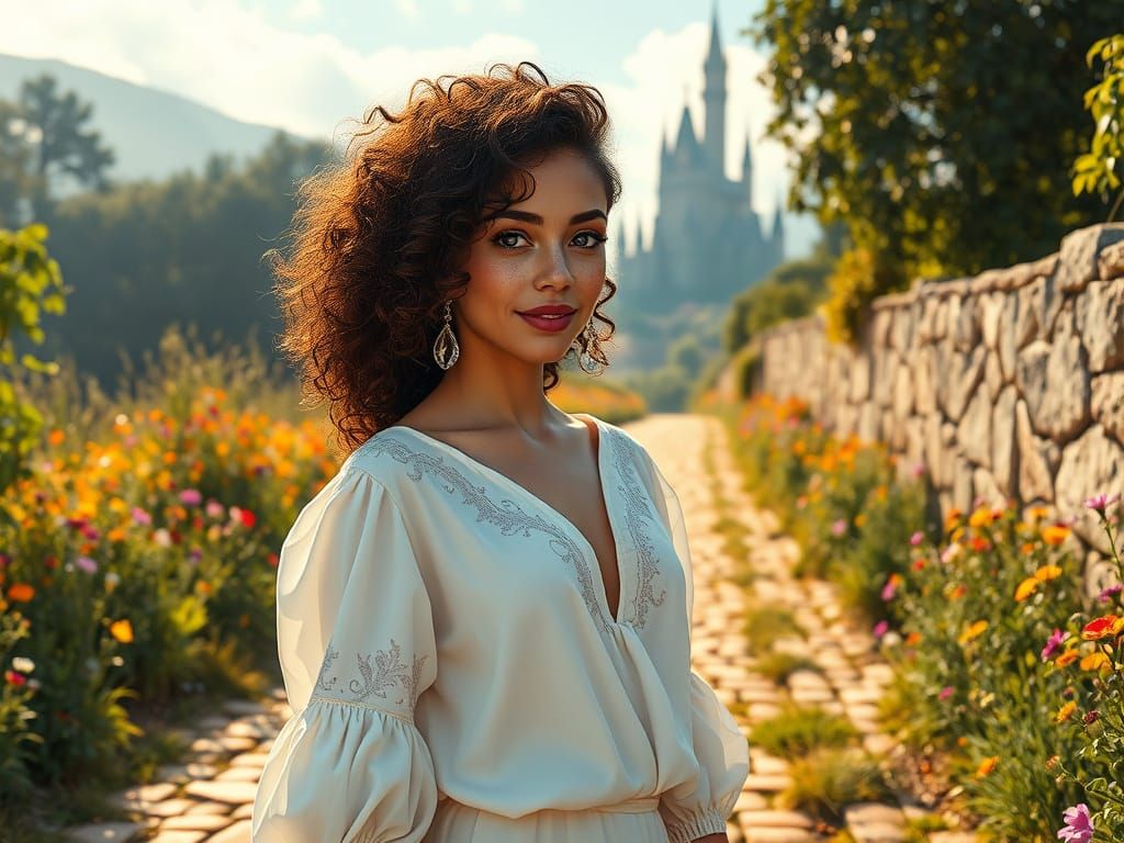 Enchanted Princess in Whimsical Castle Landscape