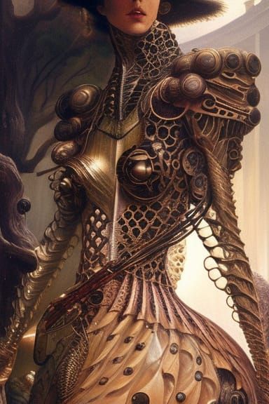 Insect Armor Ball Gown Portrait in Biomechanical Style
