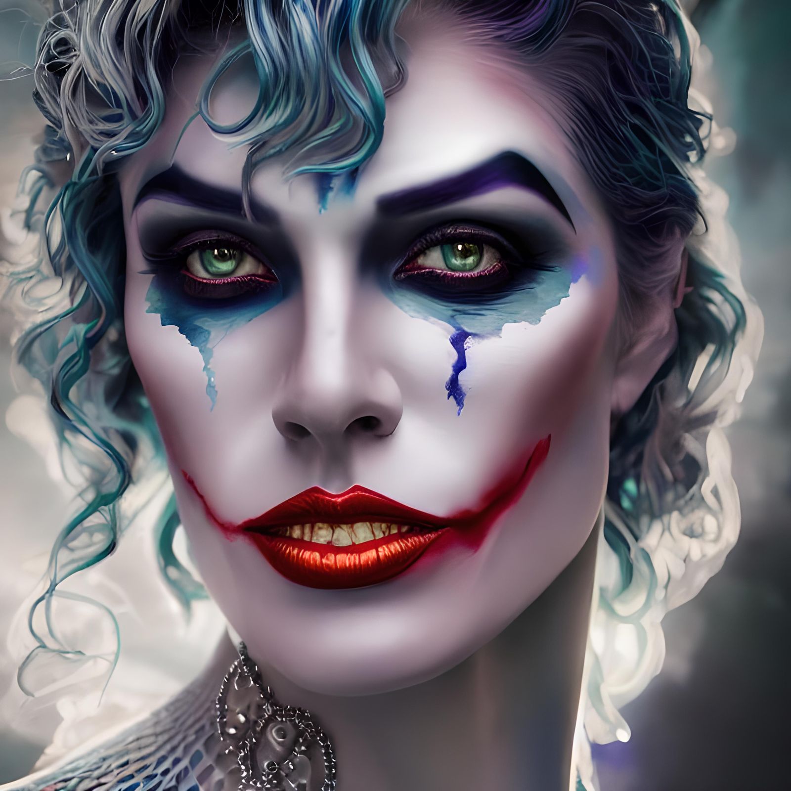 Woman with Joker Smile in Fractal Art Style