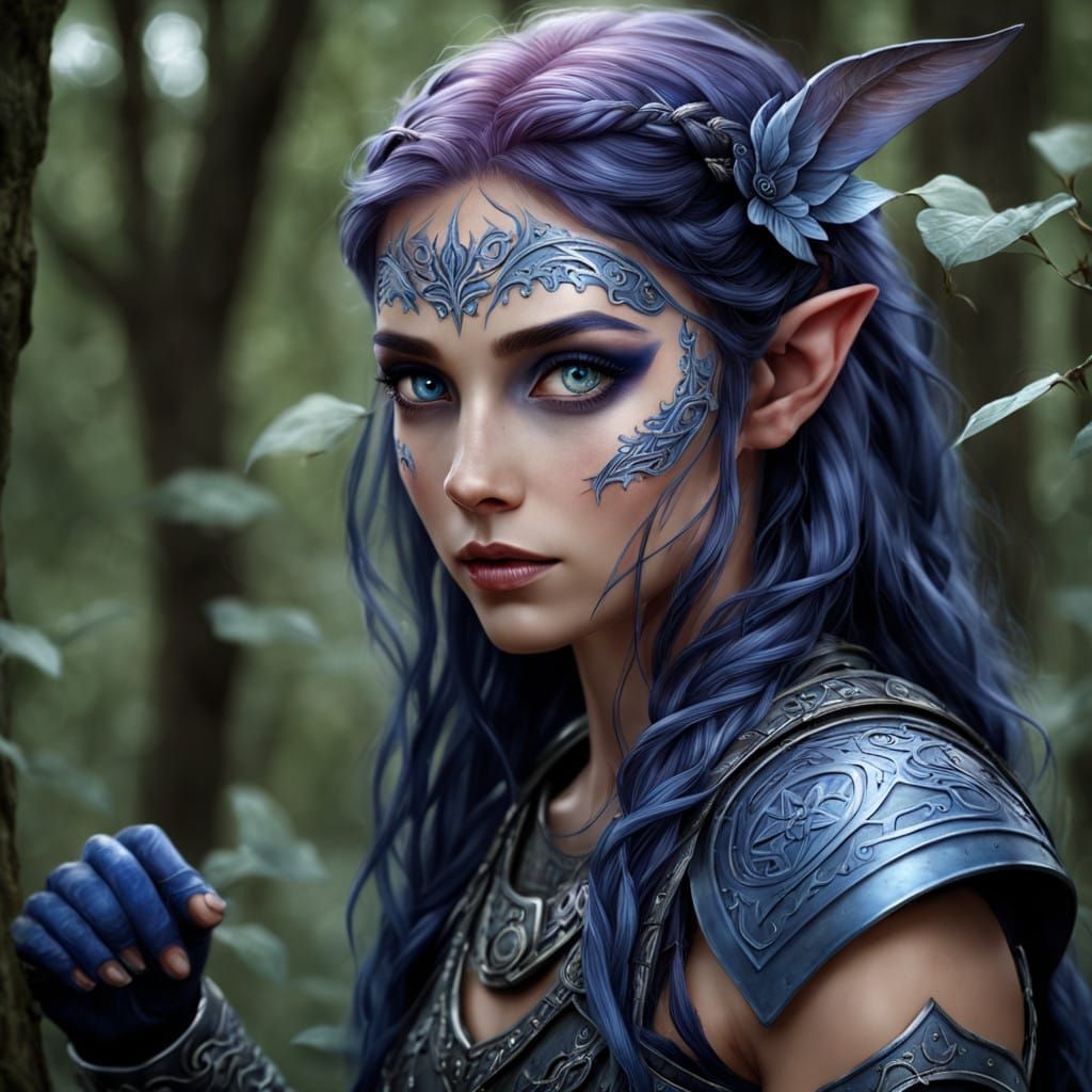 Ethereal Elf Warrior in Midnight Blue and Copper Hues