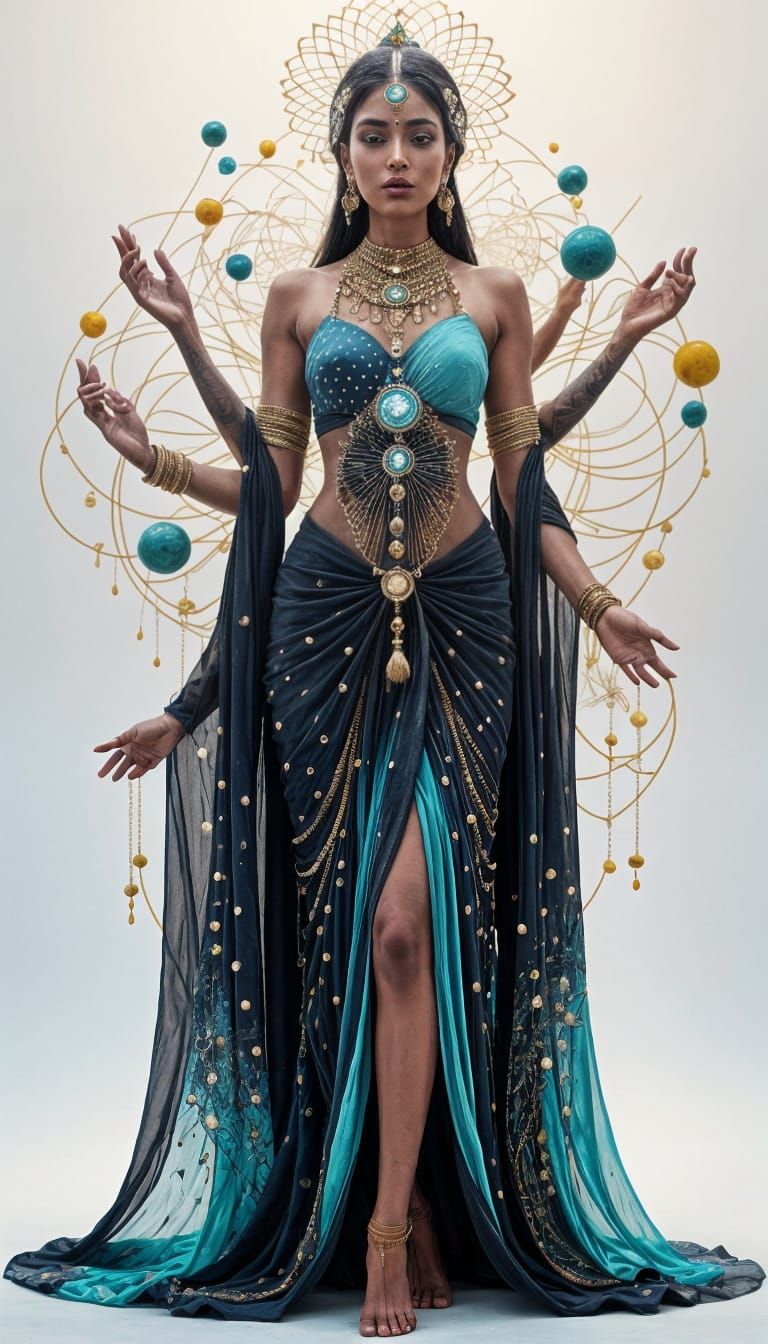 Indian Witch Conjuring Magic in Abstract Sari