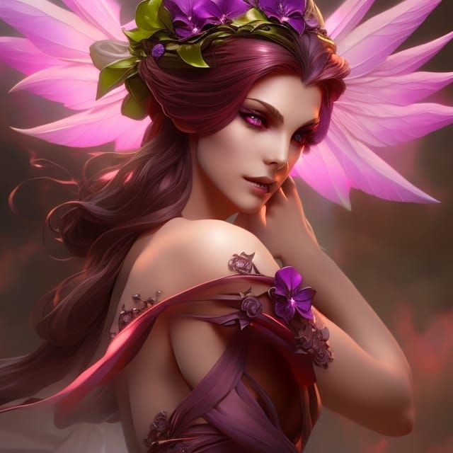 Enchanted Violet Fairy Portrait in Dark Fantasy Style