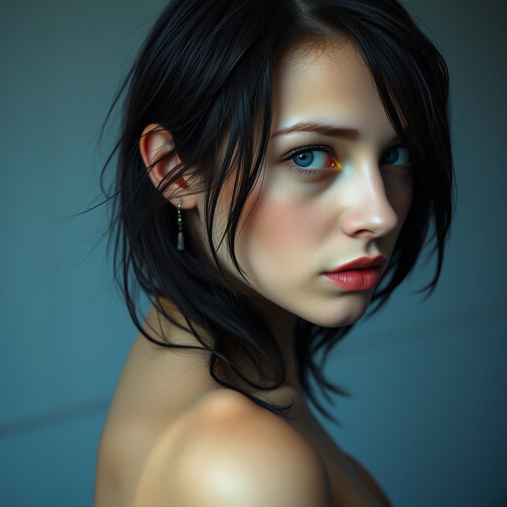 Ethereal Portrait of a Young Woman with Dark Hair