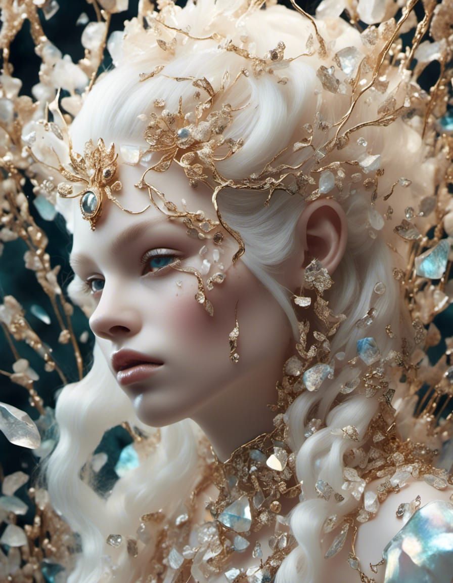 Luminous Gold and Pearl Portrait of Woman