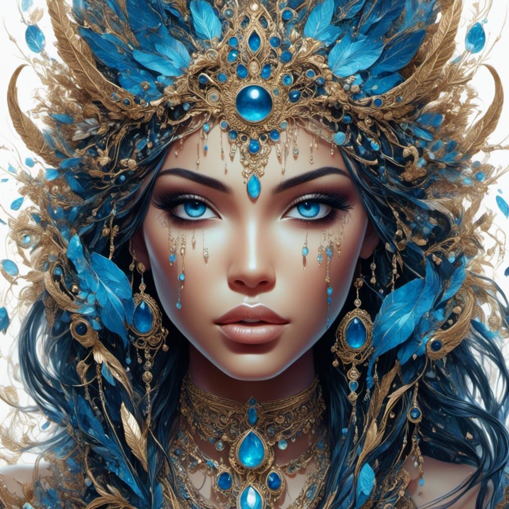 Beautiful Woman with Sapphire Hair, Ethereal 3D Art