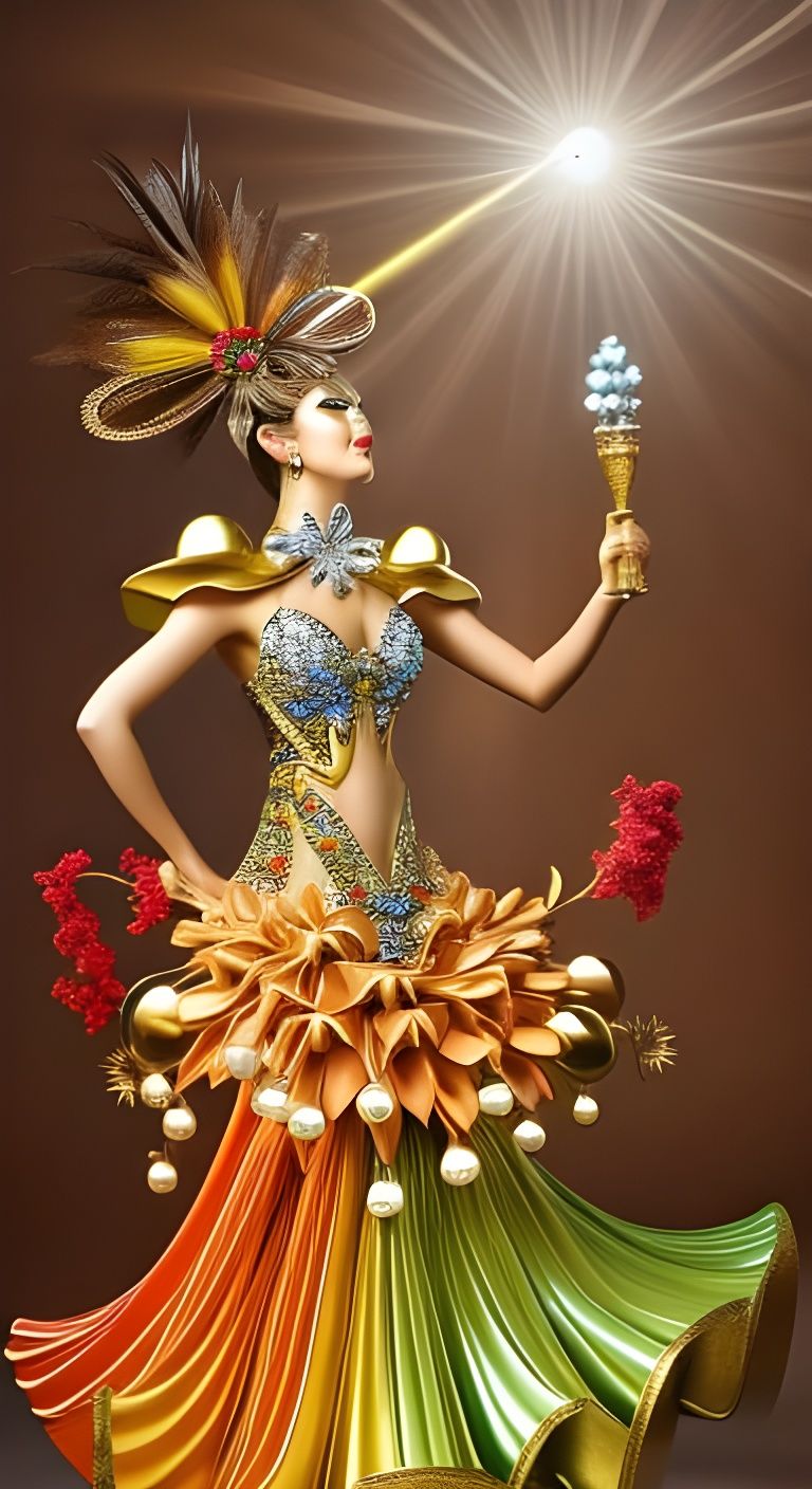 Elegant Woman in Botanical Clown Costume: Hyperrealistic Art