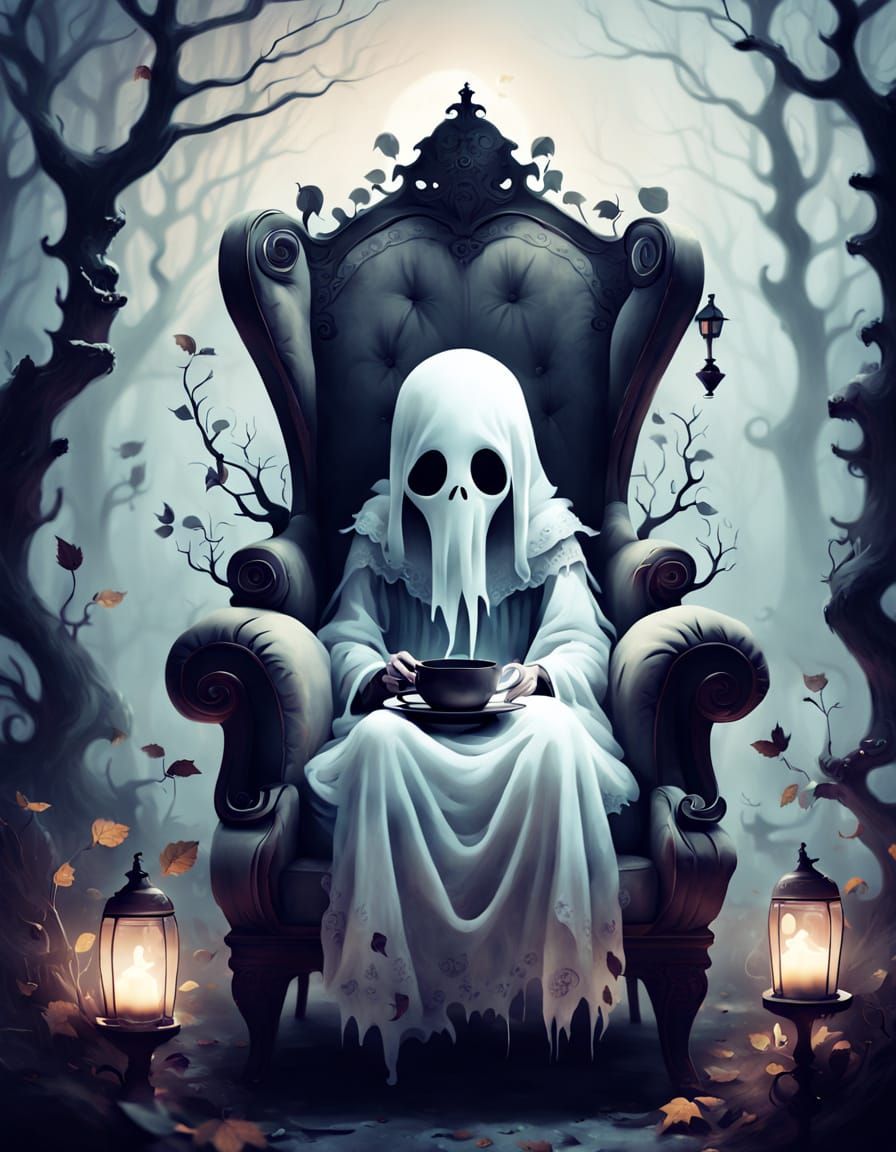 Friendly Ghost Sipping Tea in Autumnal Light