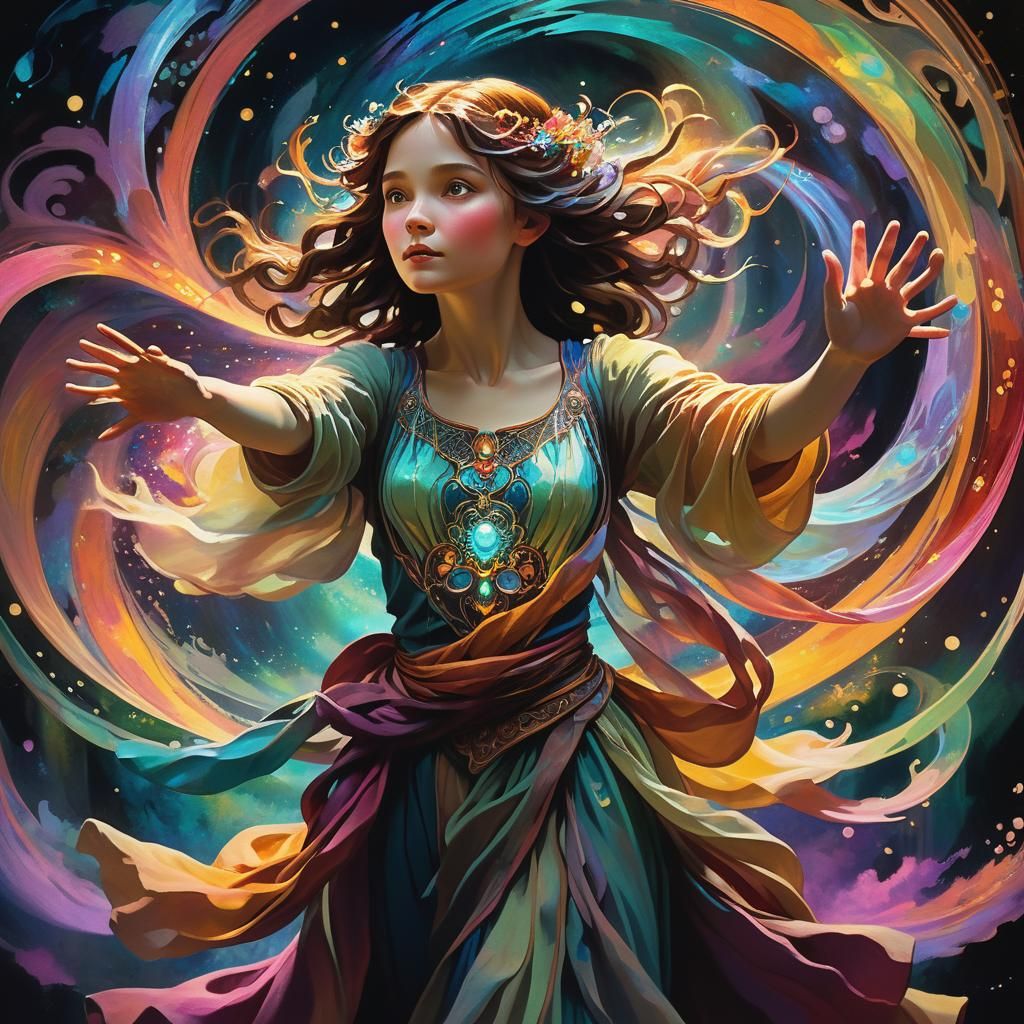 Brave Figure in Vibrant, Luminescent Fusion Art