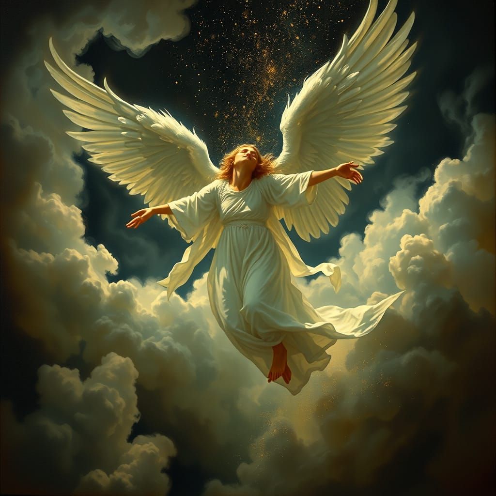 Angel Plunges Through Celestial Realm