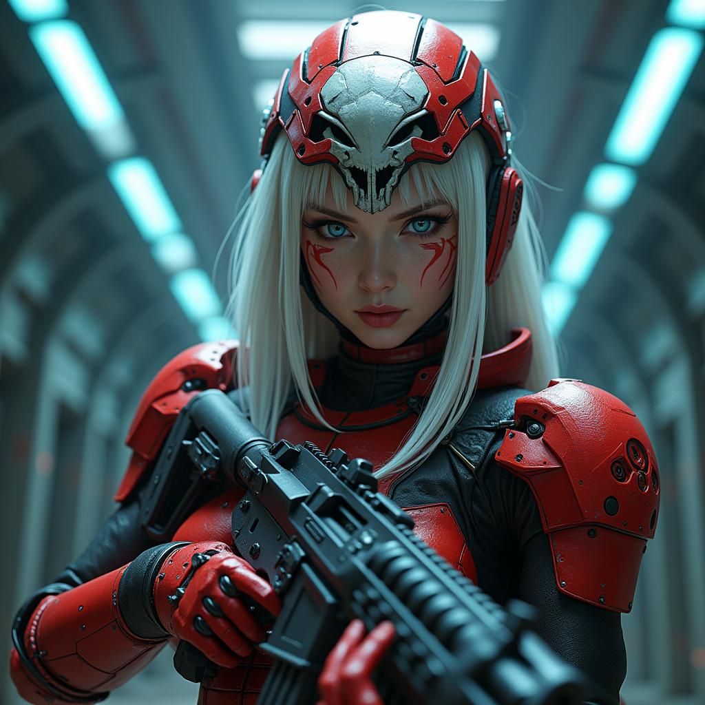 Anime Space Pirate in Red and Black Armor