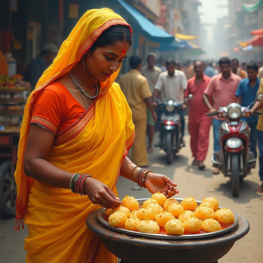 Indian woman selling Pani Puri