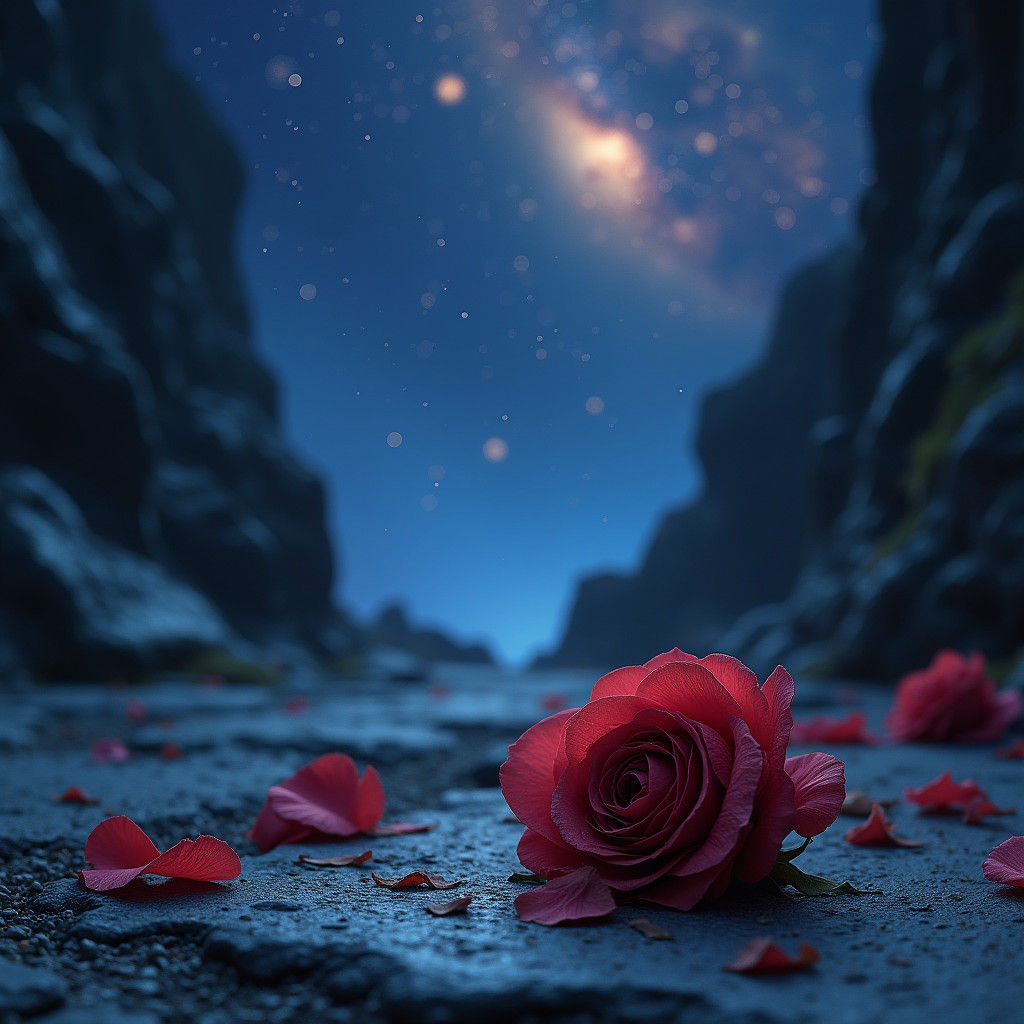 Dying Rose Against Mystical Night Sky