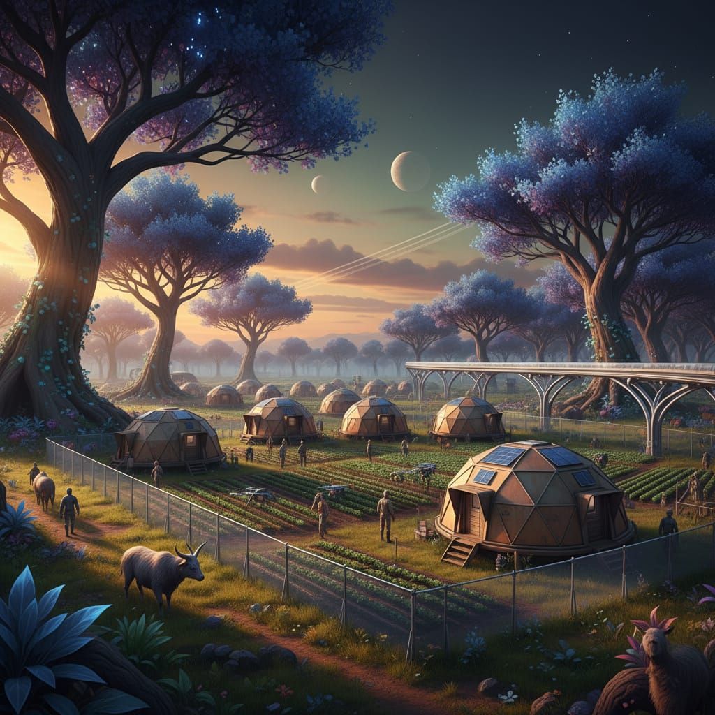 Sci-Fi Settler Village in Forest Meadow