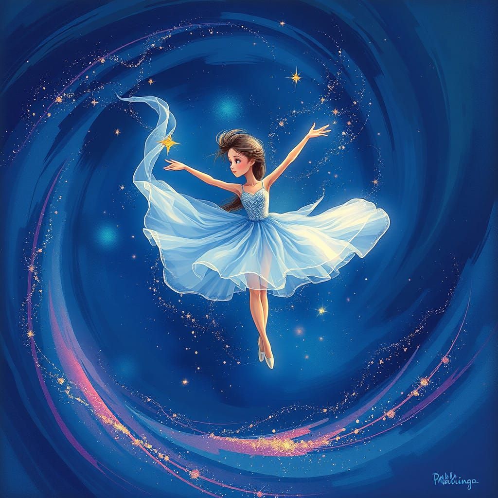Whimsical Ballerina in a Cosmic Dance