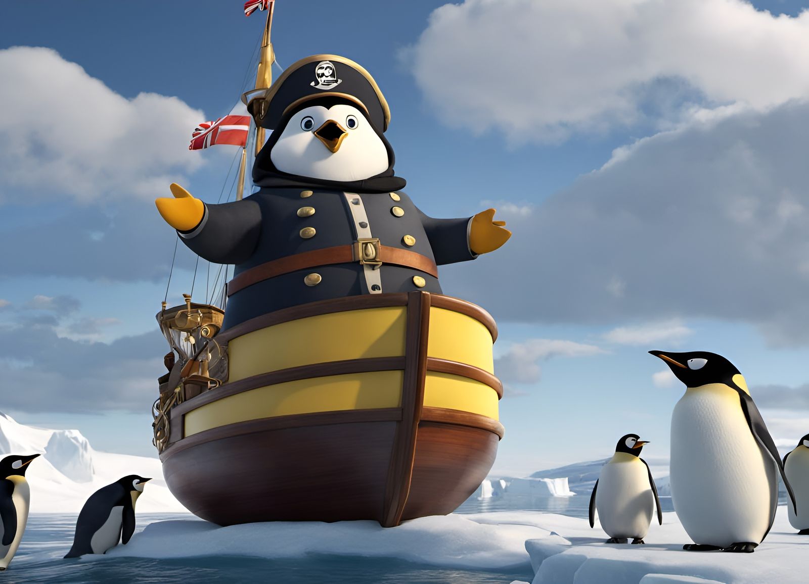 Shackleton's Endurance Seized by Cartoon Pirate Penguins